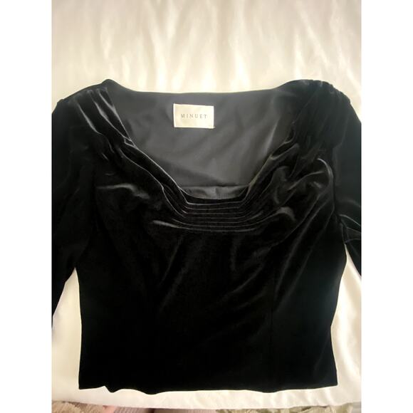 Womens Black Velvet Pinched Neckline Longsleeve Blouse Size Med - Picture 4 of 5